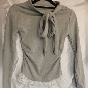 Gray Lace Trim Women Top
